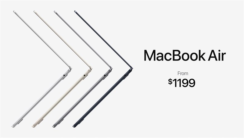 MacBook Air M2 2022 có giá bán 1.199 USD (khoảng 27.7 triệu đồng) tại thị trường Hoa Kỳ MacBook Air M2 2022 có giá bán 1.199 USD (khoảng 27.7 triệu đồng) tại thị trường Hoa Kỳ