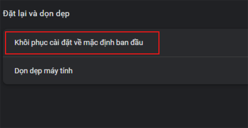 Nhấn vào nút Khôi phục cài đặt về mặc định ban đầu Nhấn vào nút Khôi phục cài đặt về mặc định ban đầu