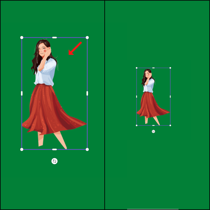 Nhấn chuột trái chọn vào những điểm này và giữ chuột, kéo bức ảnh to ra hay nhỏ lại tùy ý bạn. Nhấn chuột trái chọn vào những điểm này và giữ chuột, kéo bức ảnh to ra hay nhỏ lại tùy ý bạn.
