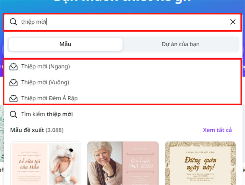 Tìm kiếm thiệp mời và chọn kết quả ưng ý Tìm kiếm thiệp mời và chọn kết quả ưng ý