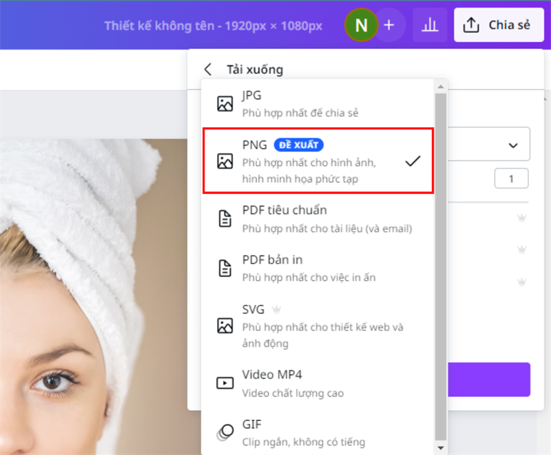 Chọn định dạng là PNG nhé!