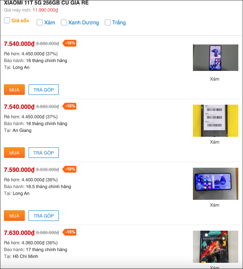 Xiaomi 11T 256GB bán cực chạy hàng cũ từ 7.54 triệu, mua ngay kẻo hết