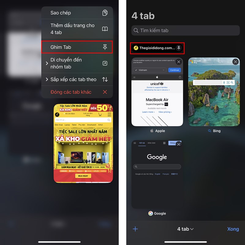 Cách ghim tab trên Safari