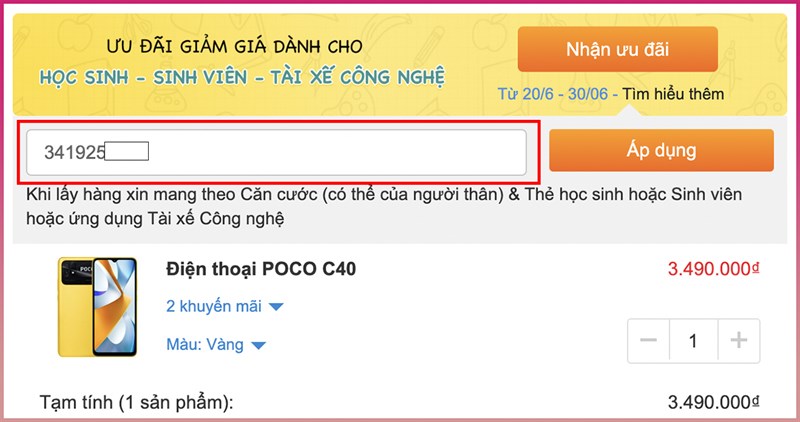 Giảm ngon cho Học sinh, Sinh viên, Tài xế công nghệ khi mua POCO C40