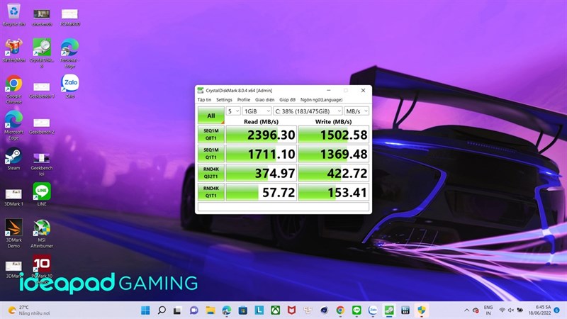 Tốc độ đọc/ghi của ổ cứng SSD bên trong IdeaPad Gaming 3 15IHU6.