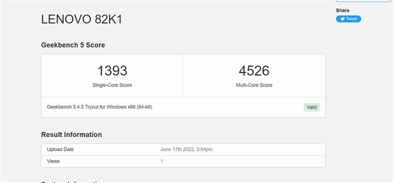 Điểm GeekBench 5 trên IdeaPad Gaming 3 15IHU6.