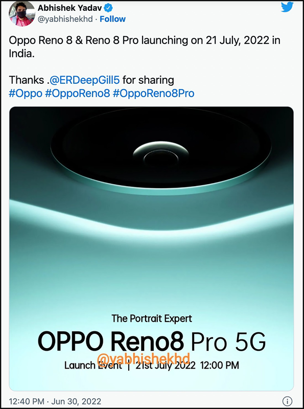 Leaker tiết lộ rằng OPPO Reno8 Pro 5G sẽ ra mắt vào 21/7