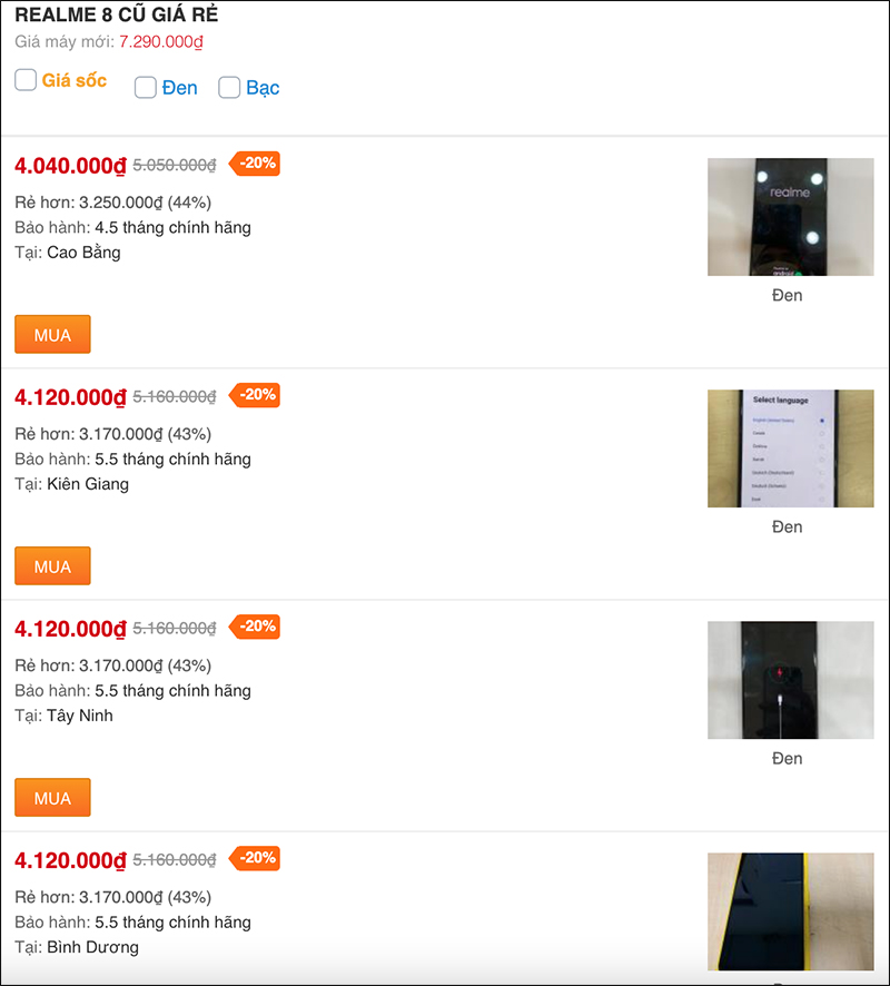 Giá Realme 8 cũ hiện tại