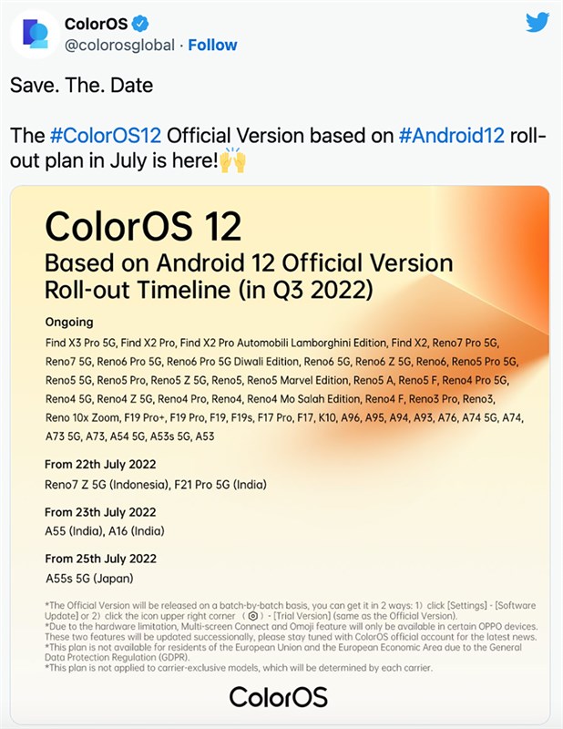 Hình ảnh OPPO thông báo trên trang Twitter