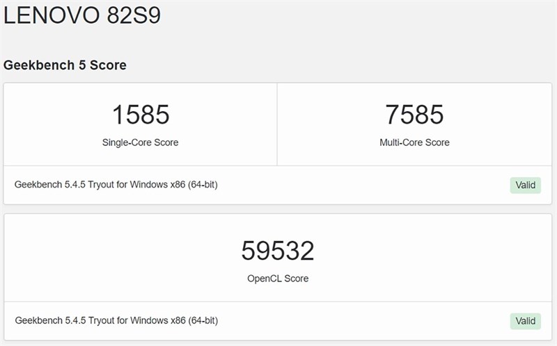 Điểm GeekBench 5 của Lenovo IdeaPad Gaming 3 15IAH7.