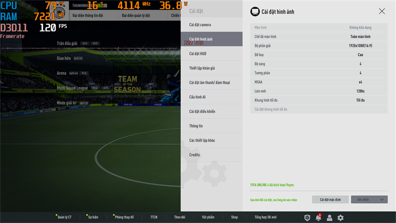 Thiết lập đồ họa trong FIFA Online 4 trên Lenovo IdeaPad Gaming 3 15IAH7.
