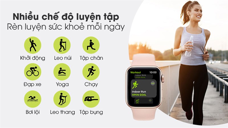 Apple Watch SE được trang bị sẵn nhiều chế độ luyện tập thể thao.