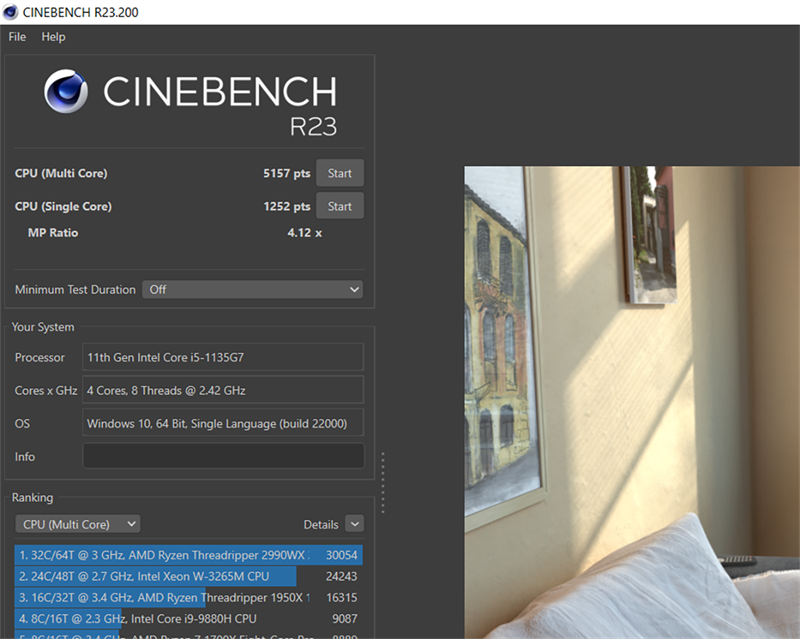 Điểm Cinebench R23 của ThinkPad P14s G2.