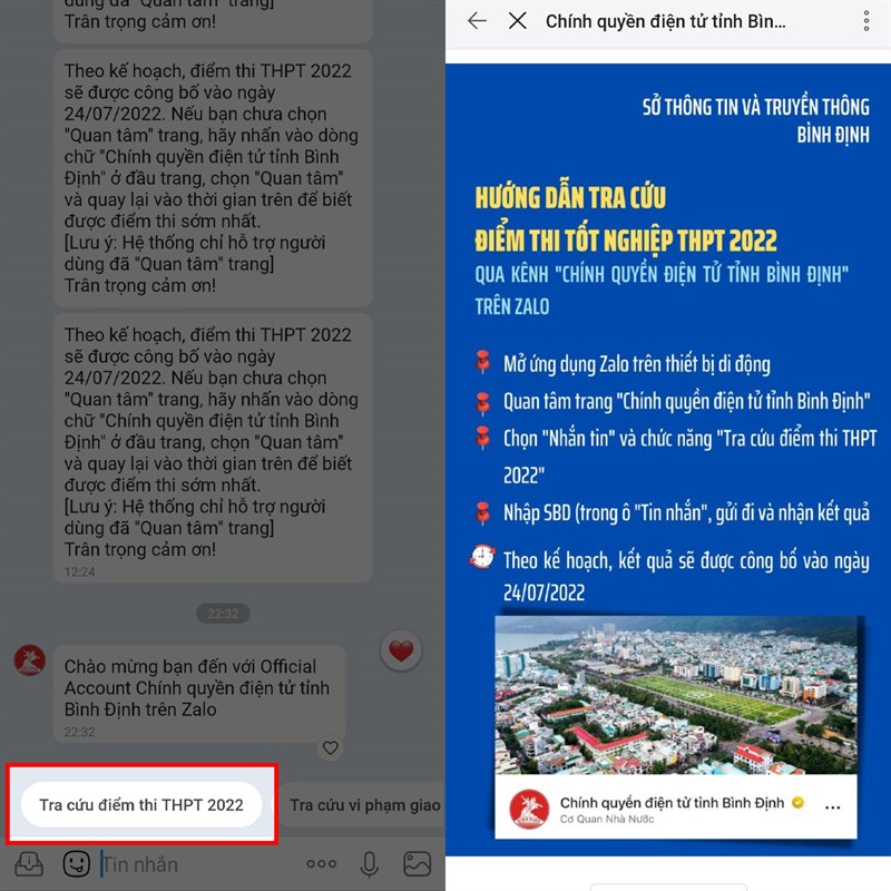 Cách tra cứu điểm thi tốt nghiệp THPT 2022 trên Zalo Cách tra cứu điểm thi tốt nghiệp THPT 2022 trên Zalo