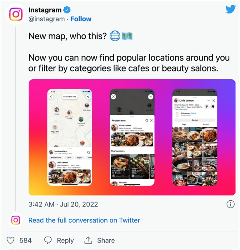Hình ảnh tính năng bản đồ được Instargram công bố trên Twitter Hình ảnh tính năng bản đồ được Instargram công bố trên Twitter