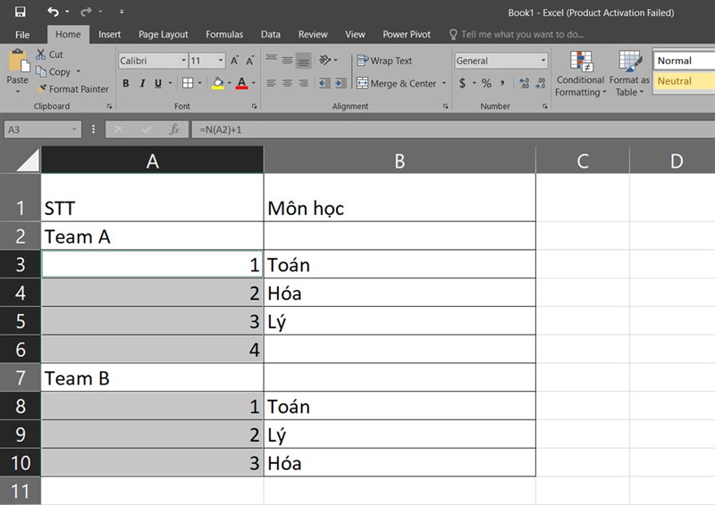 Cách đánh số thứ tự khi có dòng ngăn cách trong Excel Cách đánh số thứ tự khi có dòng ngăn cách trong Excel