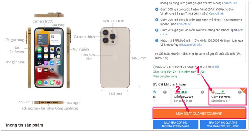 Bước 2: Click vào sản phẩm. Chọn 1,2 như hình bên dưới. Bước 2: Click vào sản phẩm. Chọn 1,2 như hình bên dưới.