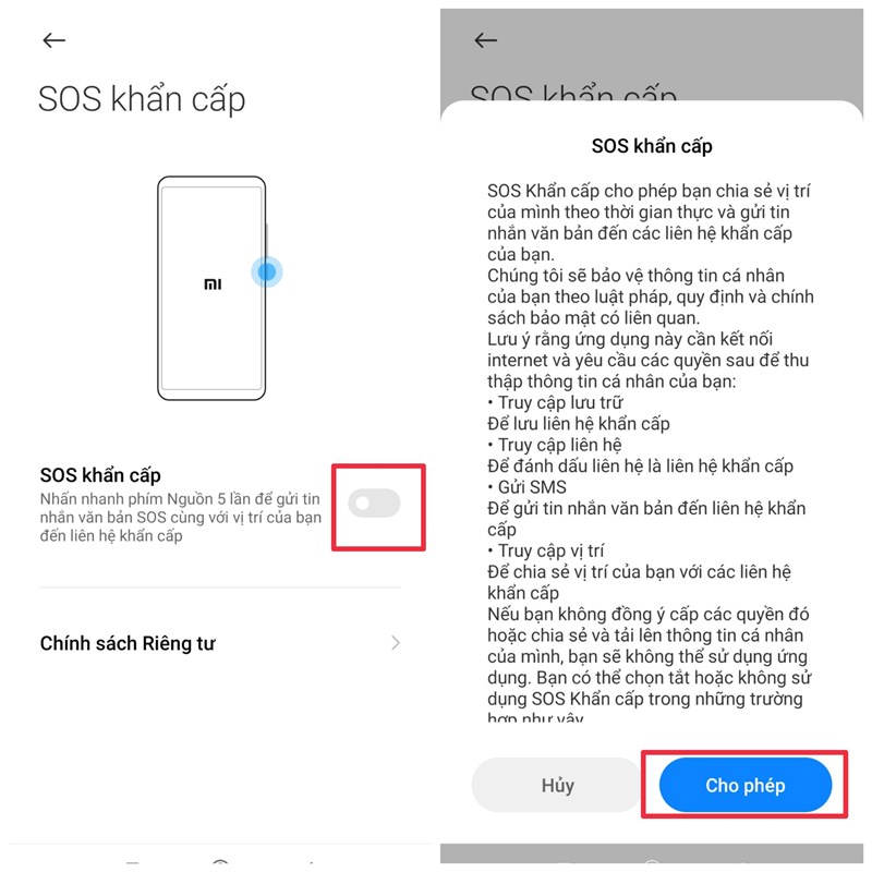 Cách bật tính năng gửi thông báo SOS trên điện thoại Xiaomi