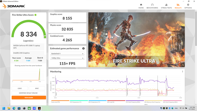 3DMark Fire Ultra của ASUS ROG Strix SCAR 17 SE. 3DMark Fire Ultra của ASUS ROG Strix SCAR 17 SE.