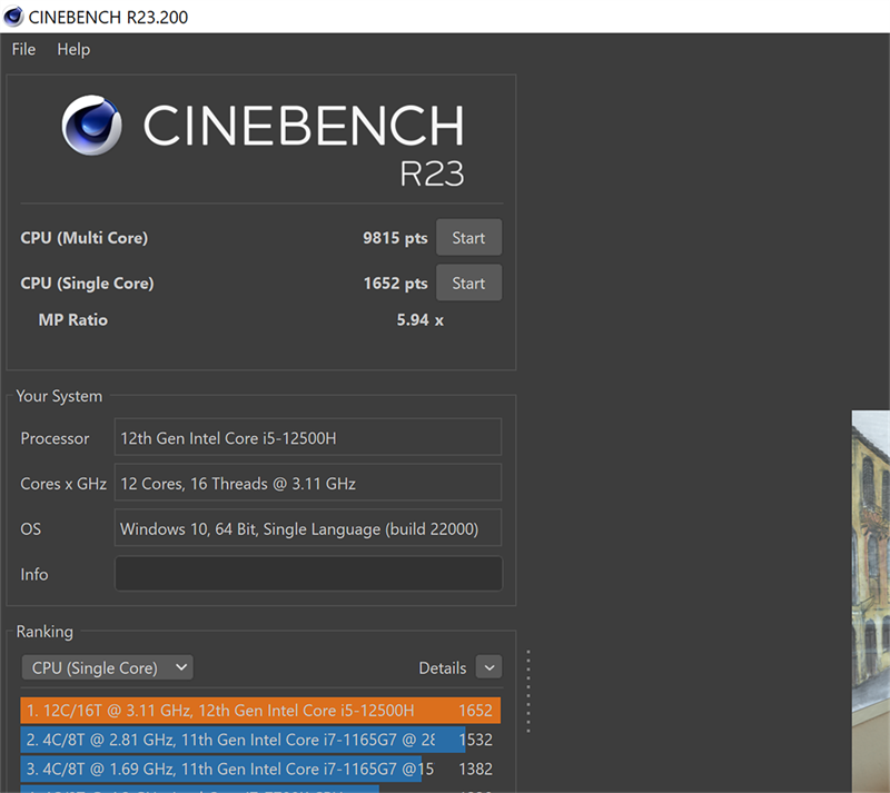 Điểm Cinebench R23 của Vivobook 14X OLED. Điểm Cinebench R23 của Vivobook 14X OLED.