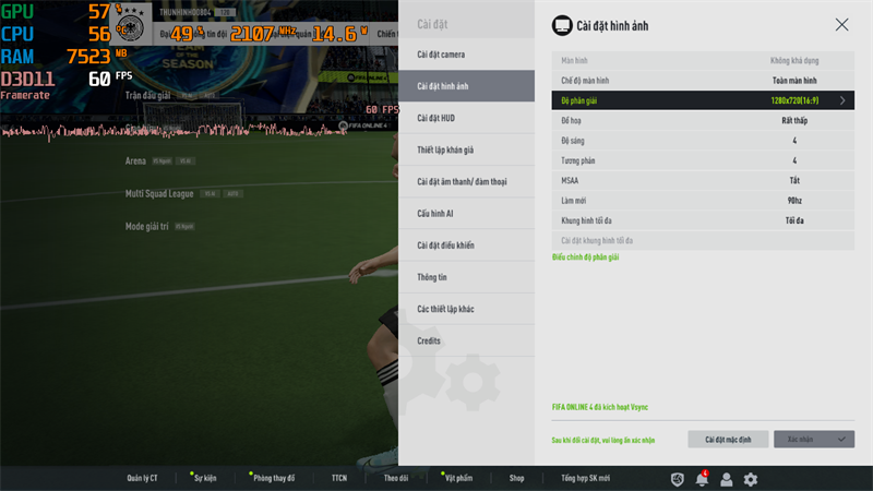 Thiết lập đồ họa trong FIFA Online 4 trên Vivobook 14X OLED. Thiết lập đồ họa trong FIFA Online 4 trên Vivobook 14X OLED.