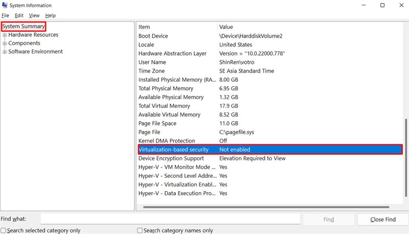 cách tắt Virtualization Based Security trên Windows 11