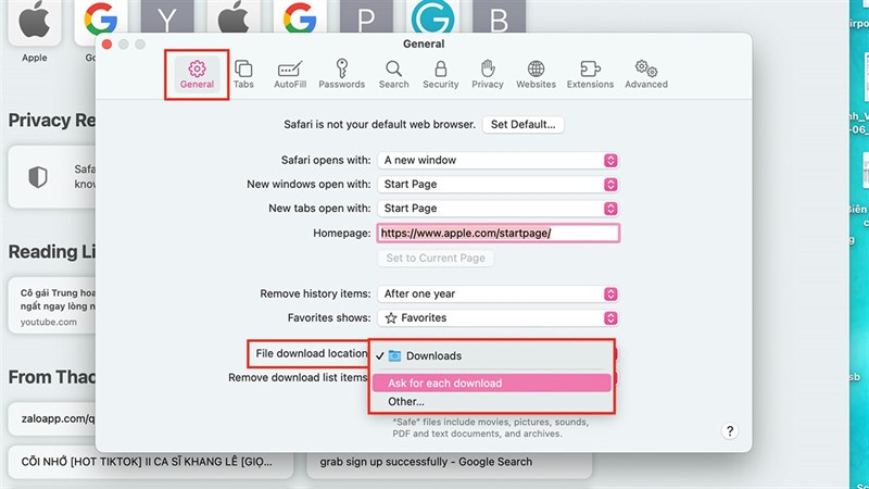 Cách thay đổi nơi lưu tập tin tải xuống bằng Safari