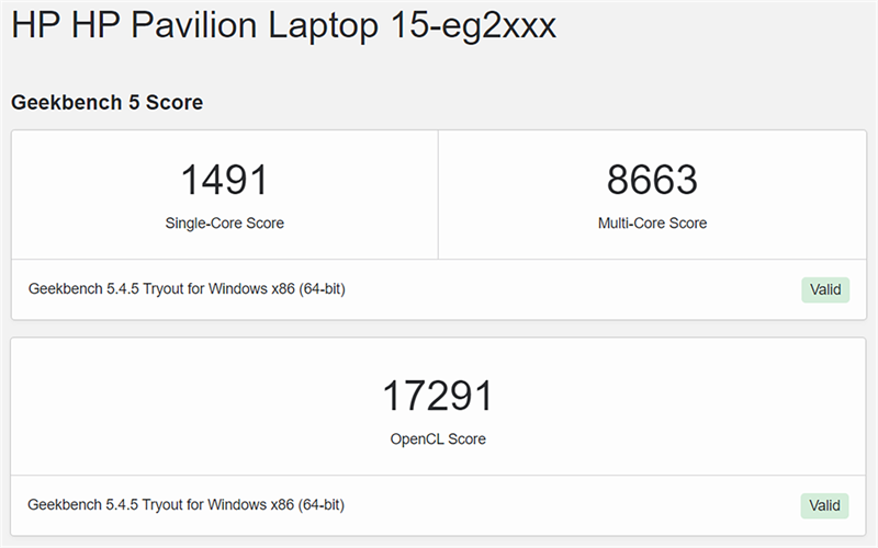Điểm GeekBecnh 5 của HP Pavilion 15 2022.