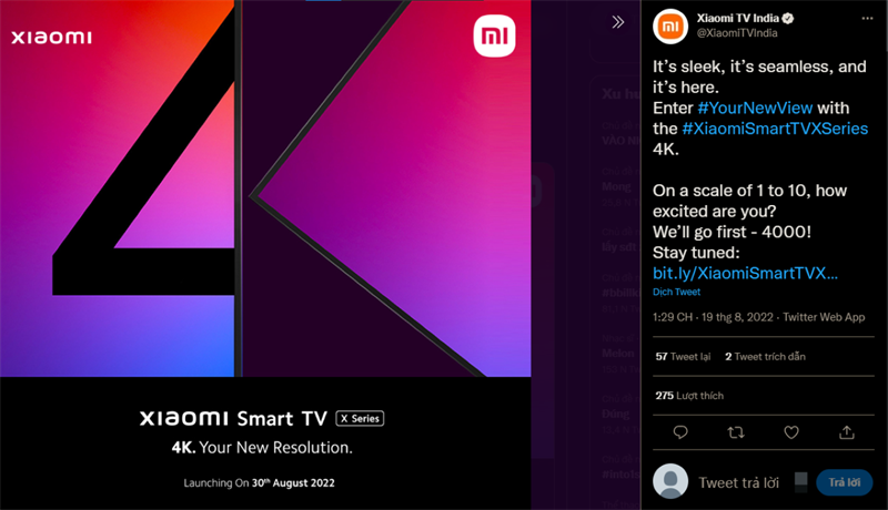 Tweet của Xiaomi Ấn Độ về Tivi
