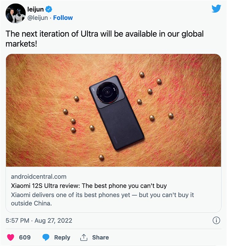 CEO Xiaomi xác nhận Xiaomi 13S Ultra