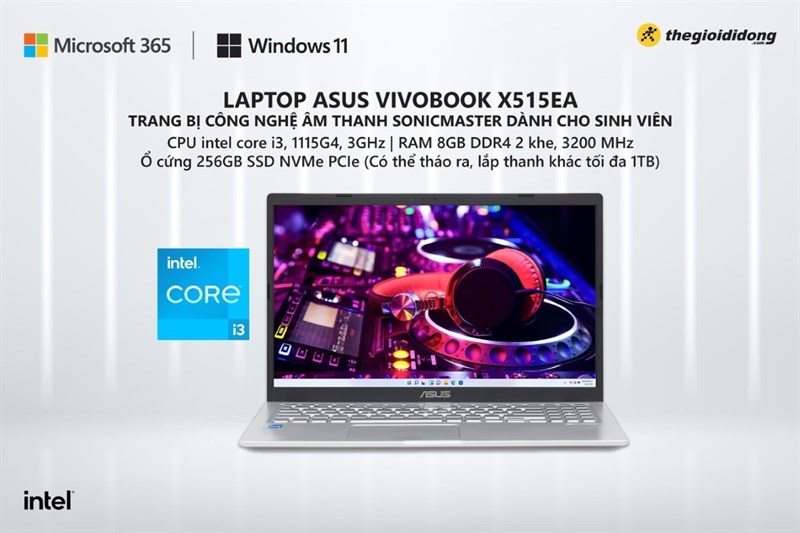 Laptop Asus VivoBook X515ea i3 trang bị công nghệ âm thanh SonicMaster dành cho học sinh, sinh viên Laptop Asus VivoBook X515ea i3 trang bị công nghệ âm thanh SonicMaster dành cho học sinh, sinh viên