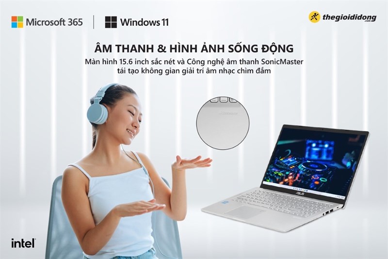 Laptop Asus VivoBook X515ea i3 trang bị công nghệ âm thanh SonicMaster dành cho học sinh, sinh viên Laptop Asus VivoBook X515ea i3 trang bị công nghệ âm thanh SonicMaster dành cho học sinh, sinh viên