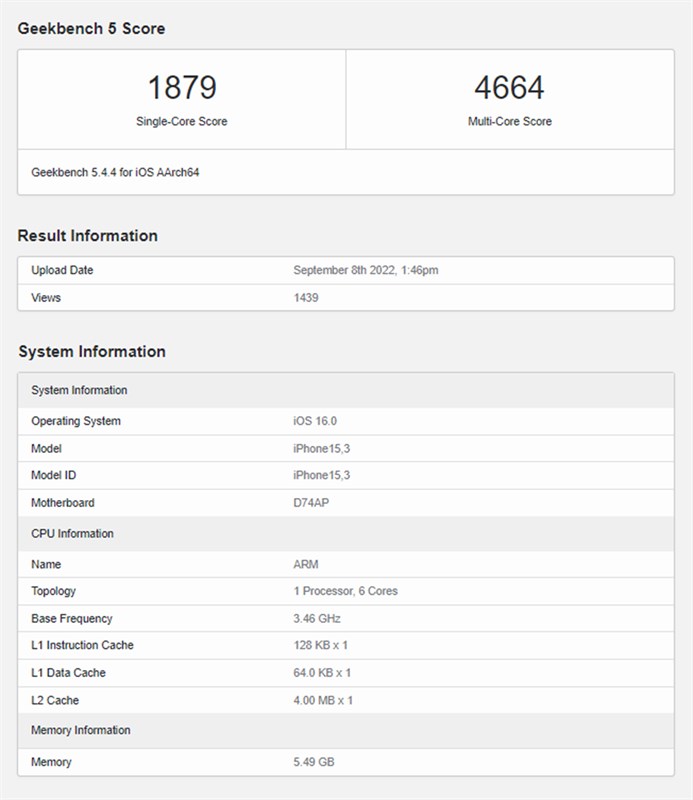 Điểm Geekbench iPhone 14 Pro