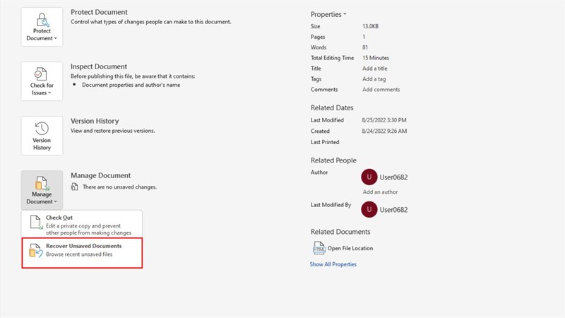 Cách khôi phục lại tập tin Office chưa kịp lưu