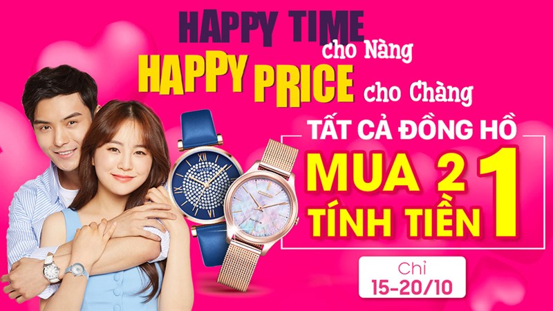 Happy Time cho nàng - chốt liền tay đồng hồ nữ mua 2 tặng 1