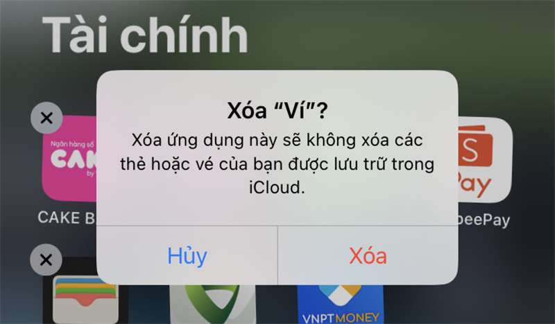 Xóa ứng dụng Ví