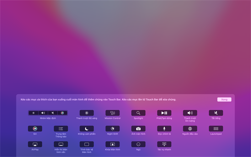 Mình có thể điều chỉnh vị trí các phím chức năng trong Touch Bar, đây là một điểm khá thú vị.