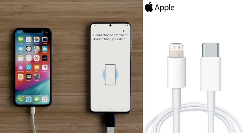 Kết nối hai điện thoại bằng dây USB-C to Lightning