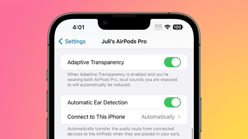Tính năng Adaptive Transparency trong phần cài đặt của AirPods Pro Gen 2 Tính năng Adaptive Transparency trong phần cài đặt của AirPods Pro Gen 2