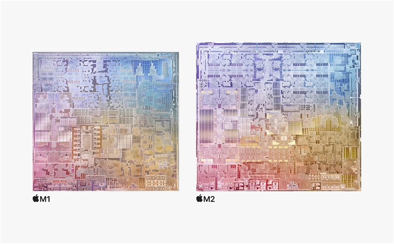So sánh vi xử lý Apple M1 (bên trái) và Apple M2 (bên phải). So sánh vi xử lý Apple M1 (bên trái) và Apple M2 (bên phải).