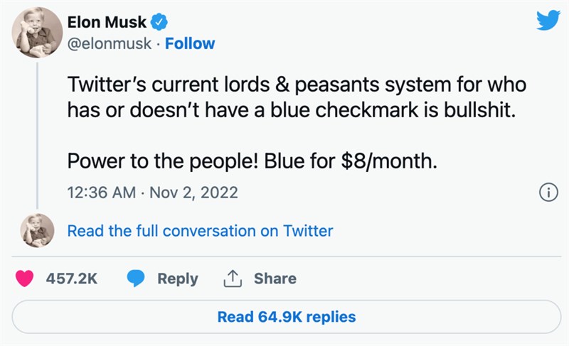 Hình ảnh tweet của Elon Musk