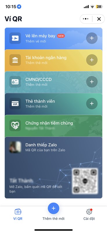 Giao diện Ví QR trên Zalo Giao diện Ví QR trên Zalo