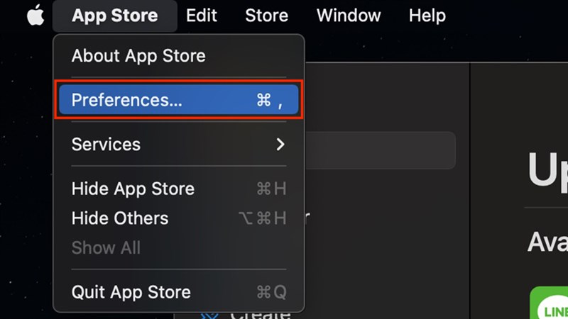 mở Preferences trong appstore mở Preferences trong appstore