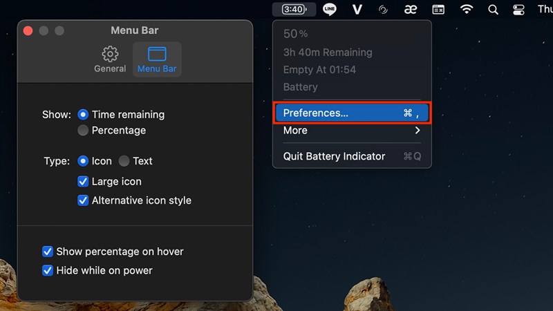 Tuỳ chọn cài đặt Battery Indicator Tuỳ chọn cài đặt Battery Indicator