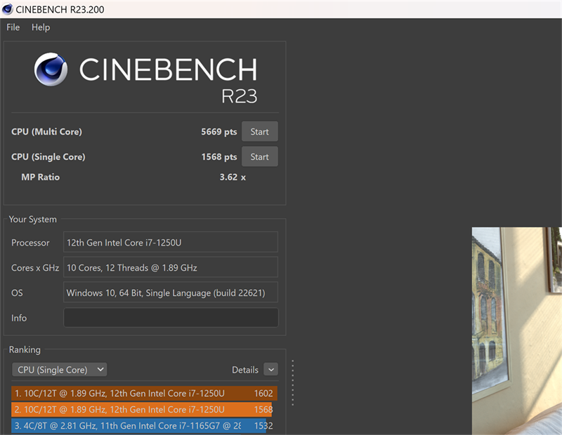 Điểm Cinebench R23 trên HP Envy X360 13 bf0090TU.