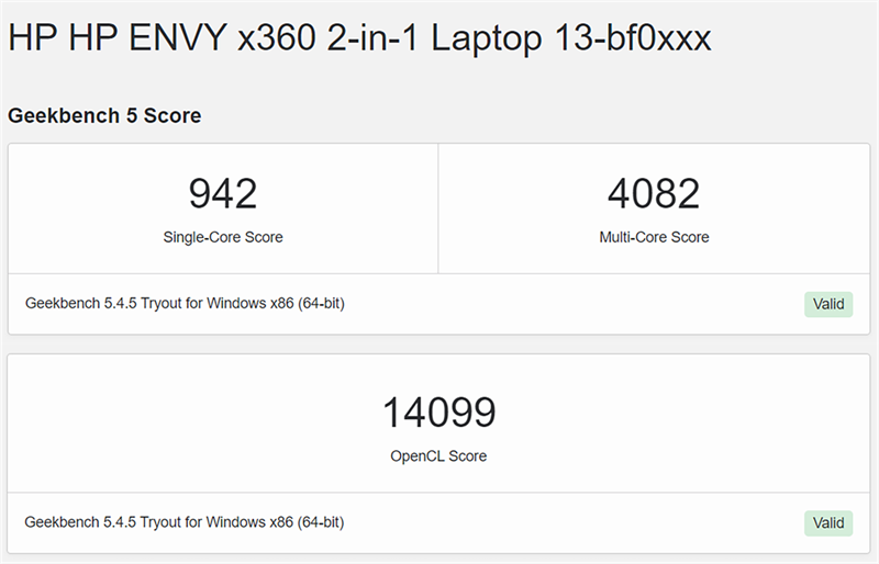 Điểm GeekBench 5 trên HP Envy X360 13 bf0090TU.