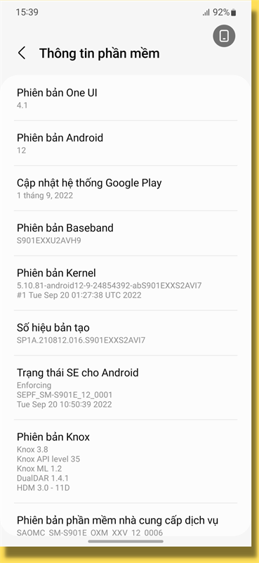 Galaxy S22 mà mình dùng đang chạy phiên bản One UI 4.1. Galaxy S22 mà mình dùng đang chạy phiên bản One UI 4.1.