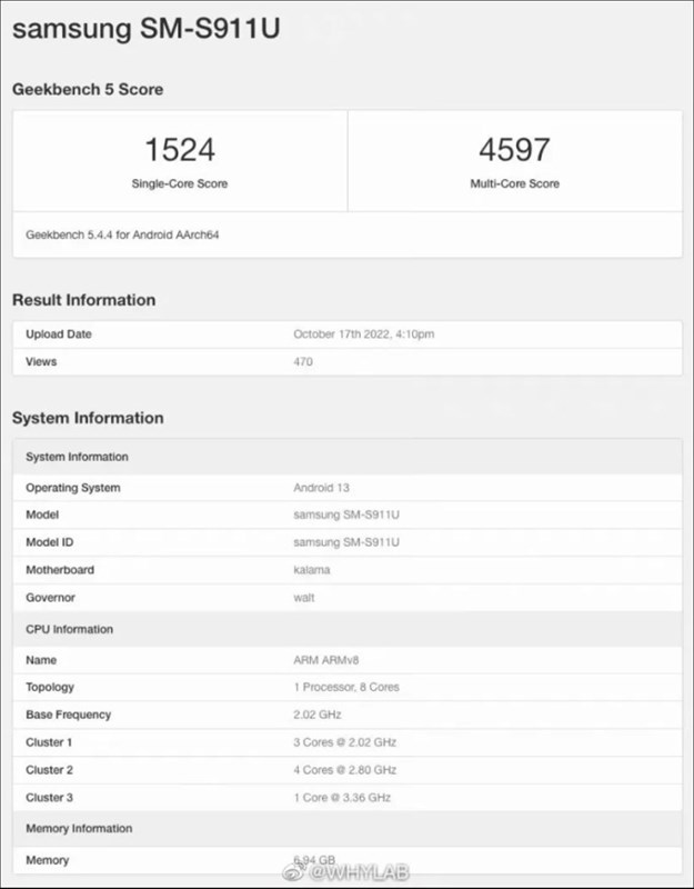 Điểm Geekbench được cho là của Galaxy S23 Điểm Geekbench được cho là của Galaxy S23