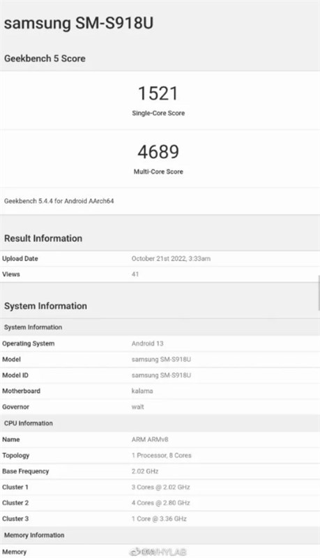Điểm số Geekbench được cho là của Galaxy S23 Ultra Điểm số Geekbench được cho là của Galaxy S23 Ultra