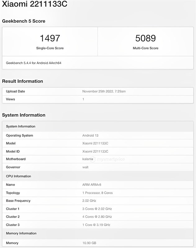 Xiaomi 13 có số điểm đơn nhân là 1.497 điểm và đa nhân là 5.089 điểm Xiaomi 13 có số điểm đơn nhân là 1.497 điểm và đa nhân là 5.089 điểm
